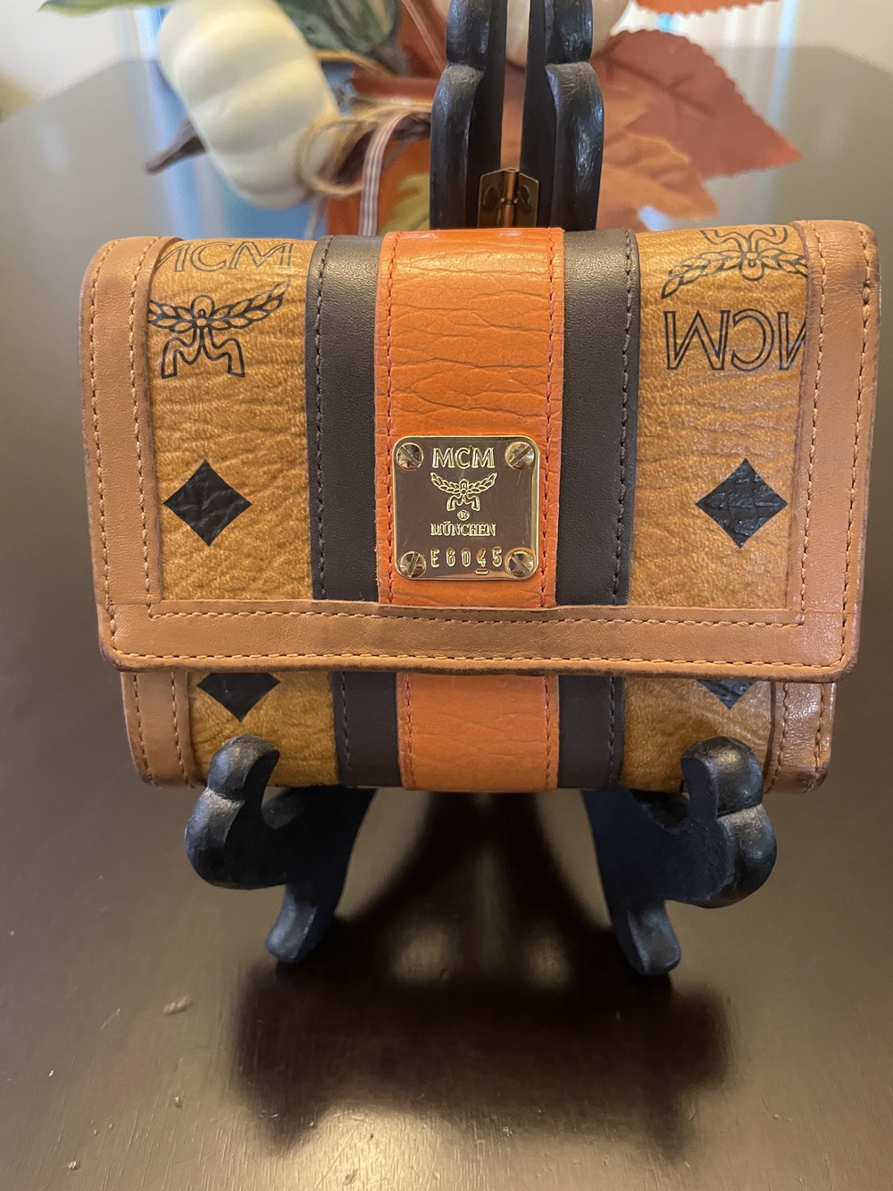 MCM Visetos Trifold Wallet Cognac Orange Brown